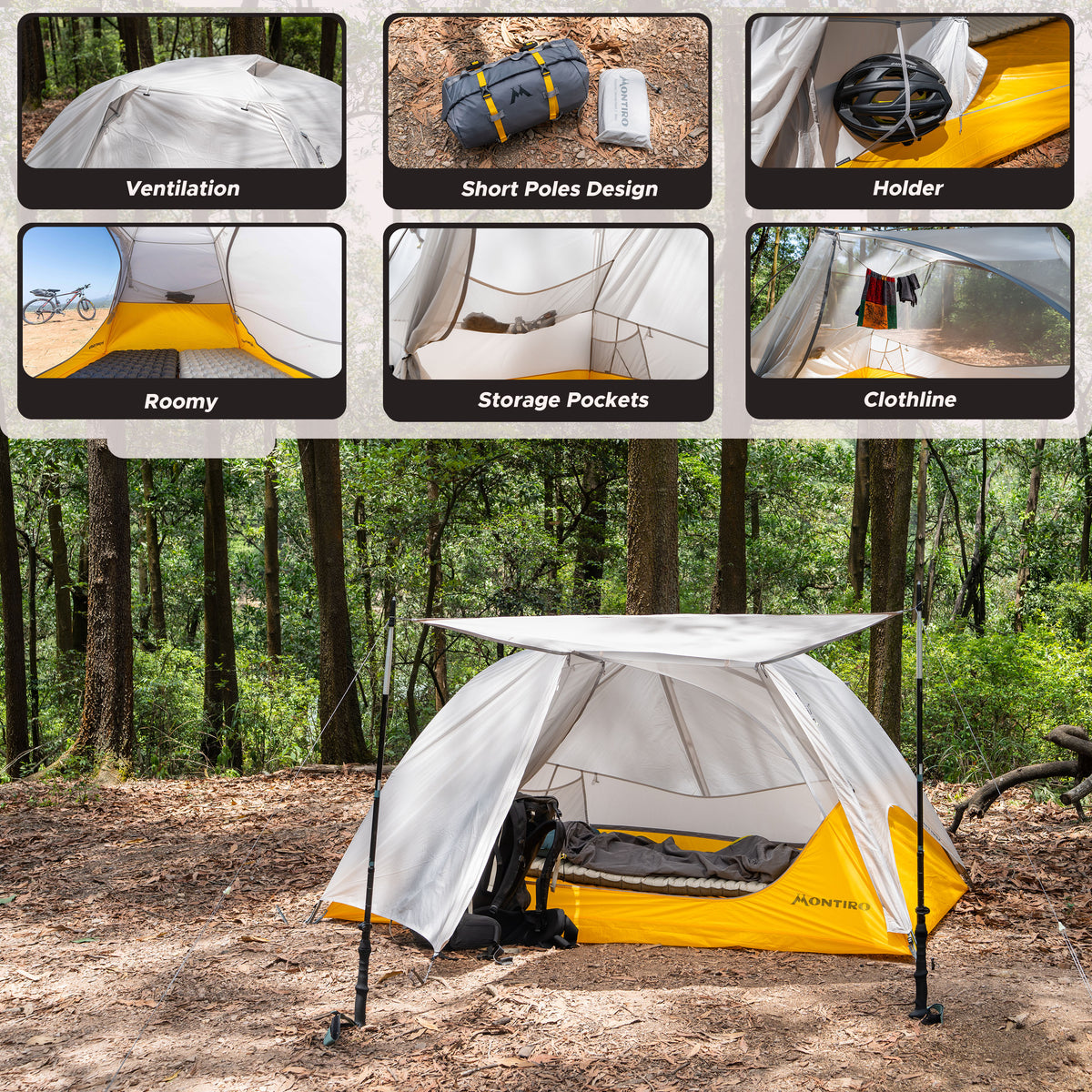 Wander Hawk 2-Person Bikepacking Tent (Grey-Yellow)