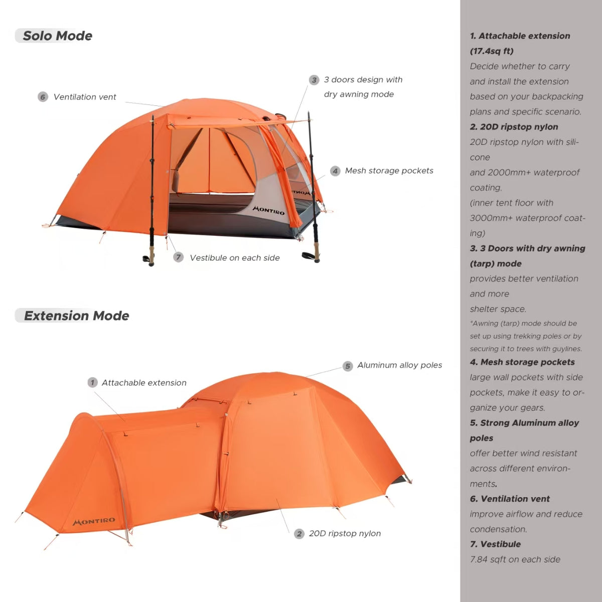Montiro Triphyr F-Nexus 2-Person Backpacking Tent Combo (Orange)