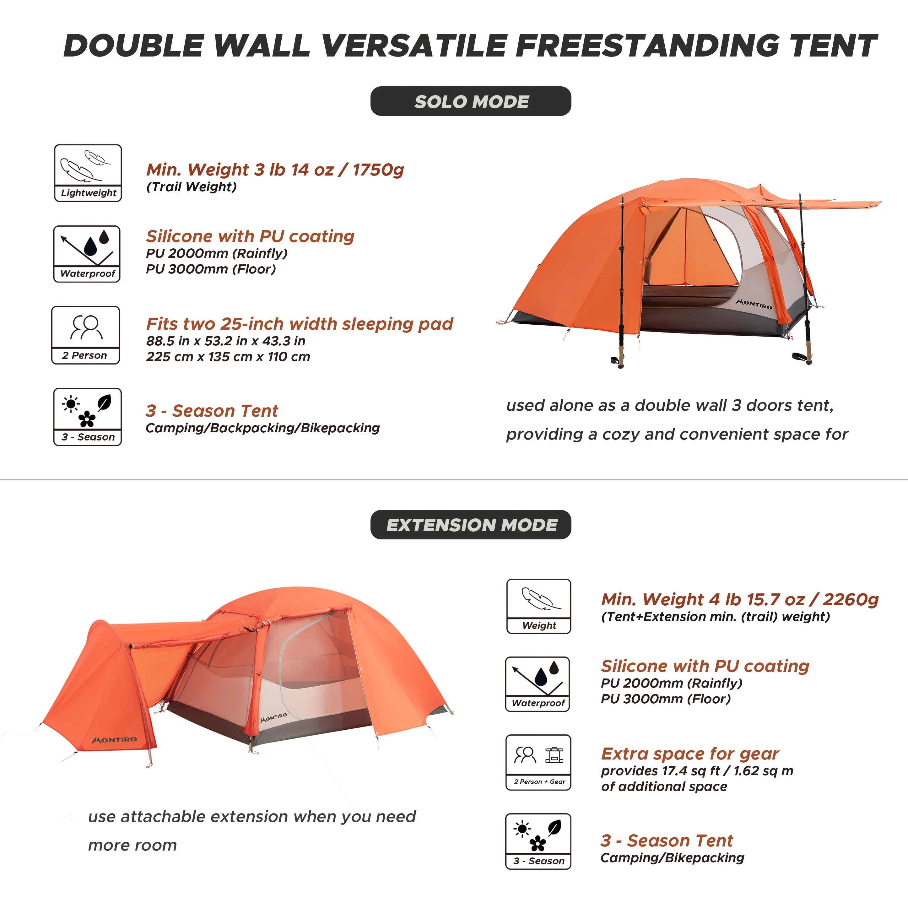 tent trivor 2 Montiro Triphyr F-Nexus 2-Person Backpacking Tent Combo (Orange)