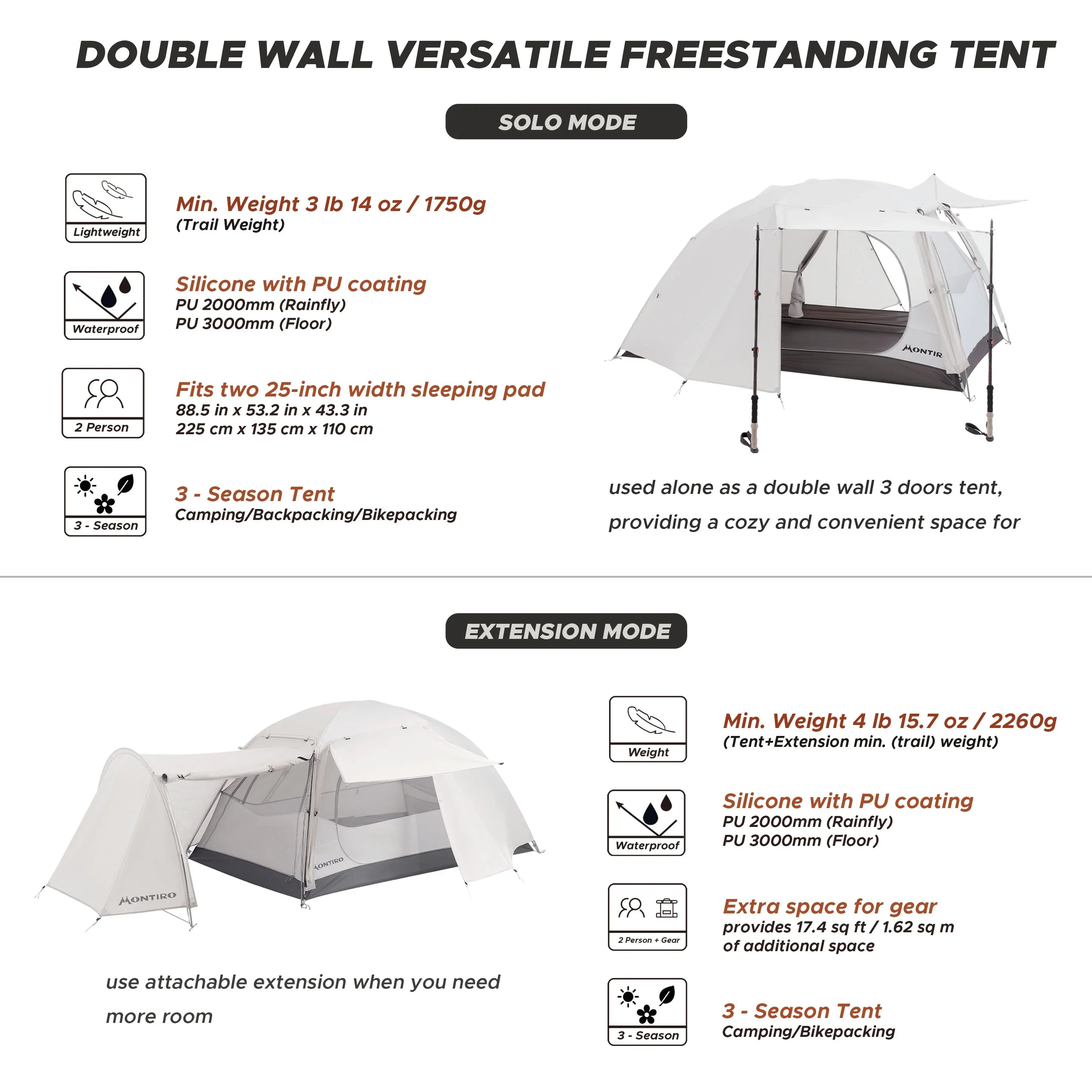 montegra 2-man backpacking tent Montiro Triphyr F-Nexus 2-Person Backpacking Tent Combo (Grey)