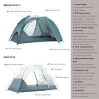 Wander Hawk 1-Person Bikepacking Tent (Teal Green)