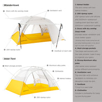 Wander Hawk 2-Person Bikepacking Tent (Grey-Yellow)