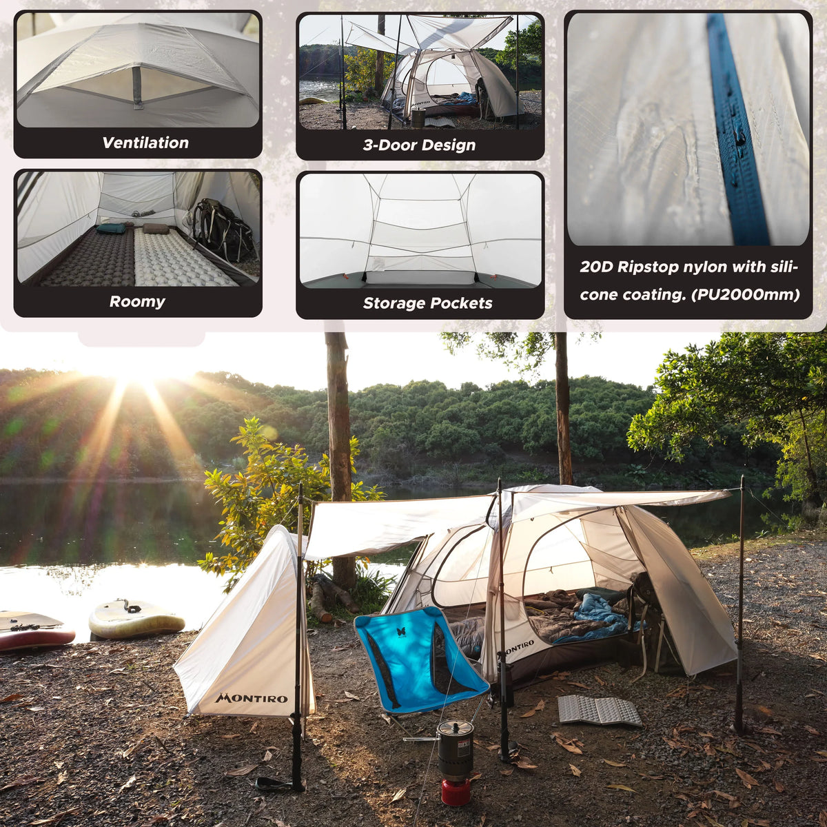 Montiro Triphyr F-Nexus 2-Person Backpacking Tent Combo (Grey)