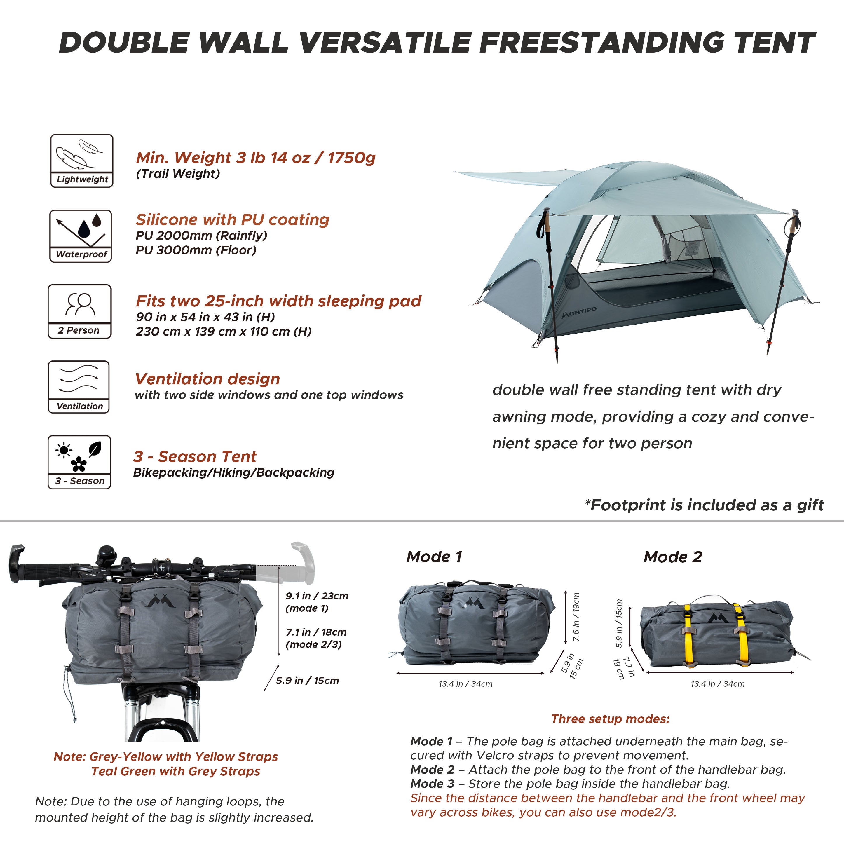 Wander Hawk 2-Person Bikepacking Tent (Teal Green)