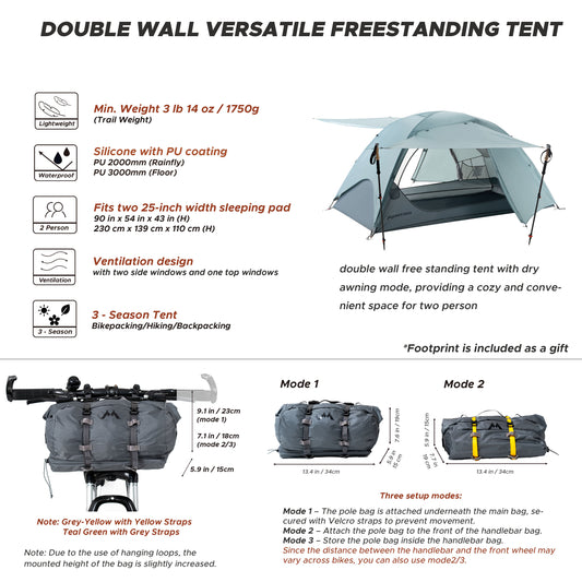 Wander Hawk 2-Person Bikepacking Tent (Teal Green)