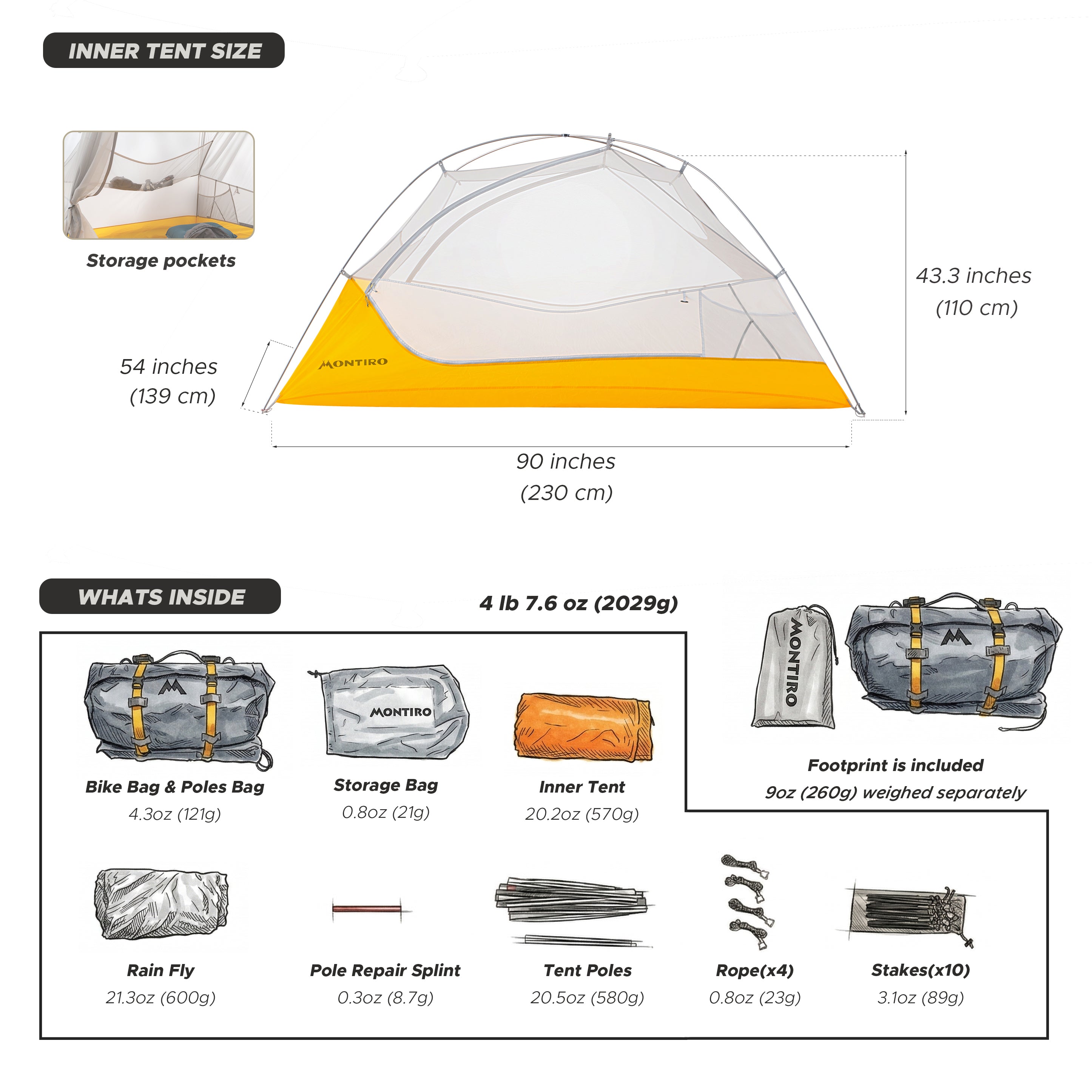 Wander Hawk 2-Person Bikepacking Tent (Grey-Yellow)