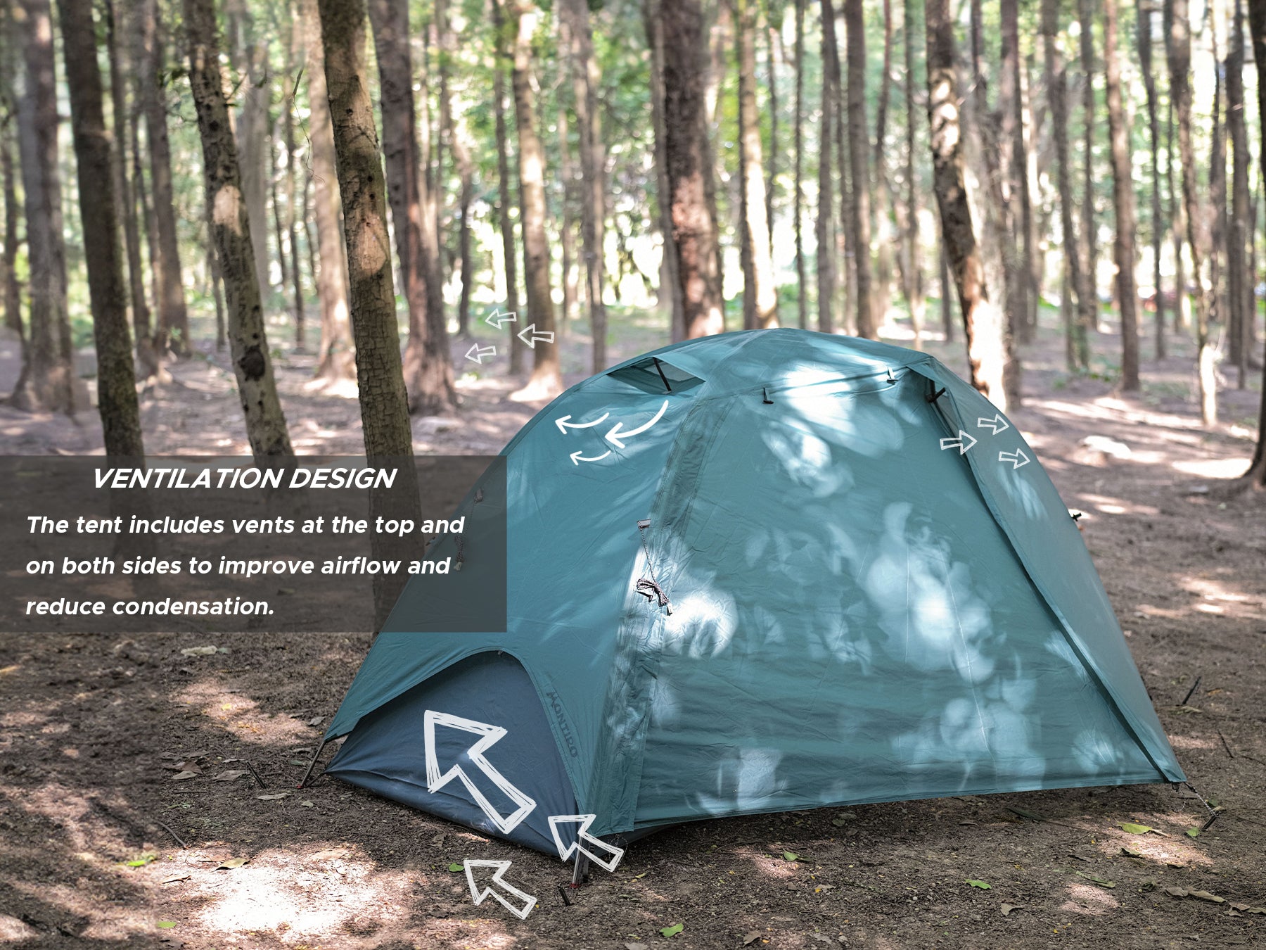 Wander Hawk 1P ventilation design with top and side vents to improve airflow and reduce condensation