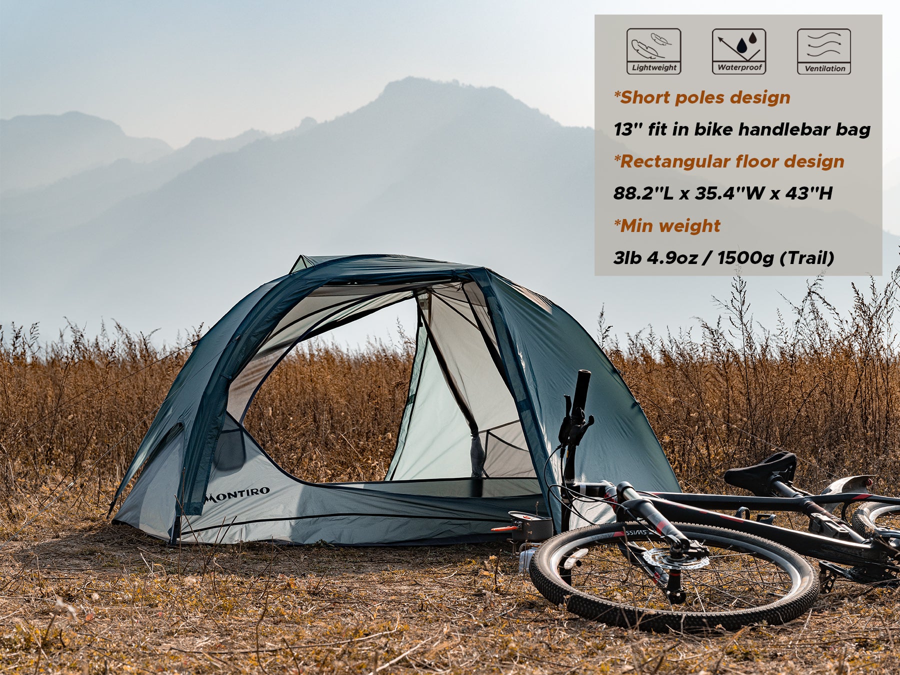 1 man bikepacking tent Wander Hawk 1-Person Bikepacking Tent (Teal Green) – Montiro